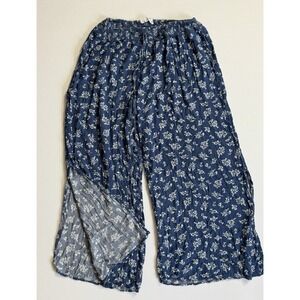 SaltyLemon Floral Boho Wide Leg Pants Blue Lightweight Summer